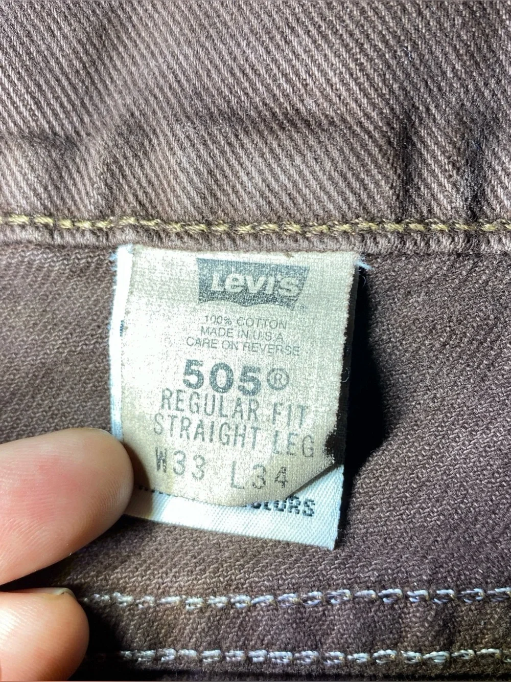 1993 Levi's 505 Regular Fit Jeans Men's 33x34 Red Tab Brown Jean Western Vintage
